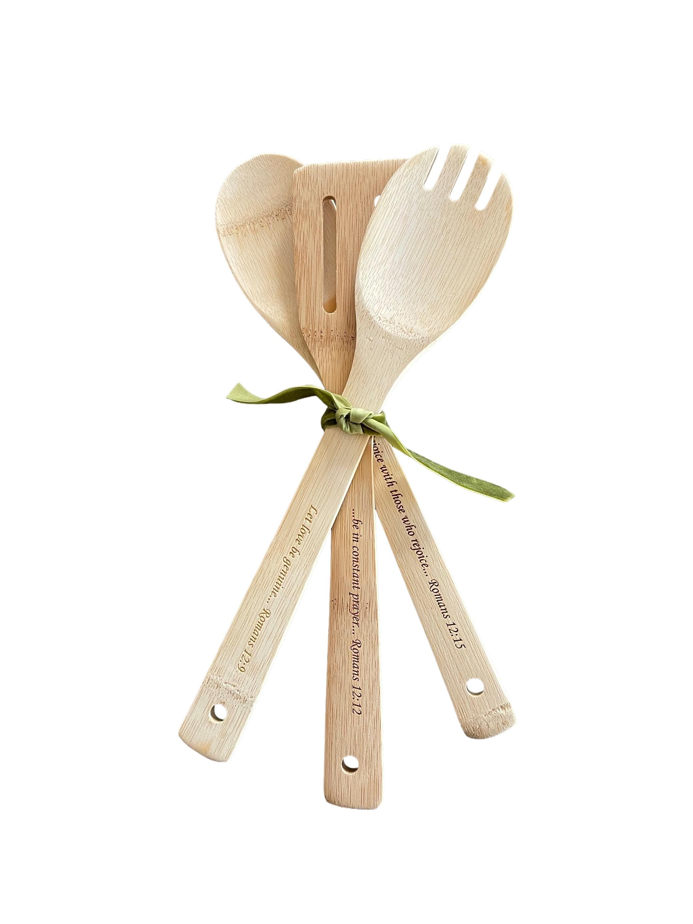Engraved Christian Scripture Bamboo Utensil Set