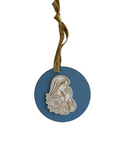 Praying Mary Gold and White on Blue Ornament