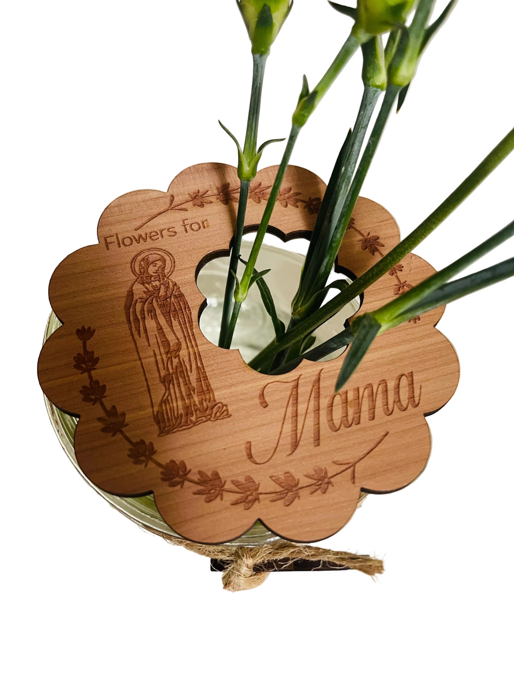 Jar Flower Topper Mary ~ Mom Mama Nana Yuma