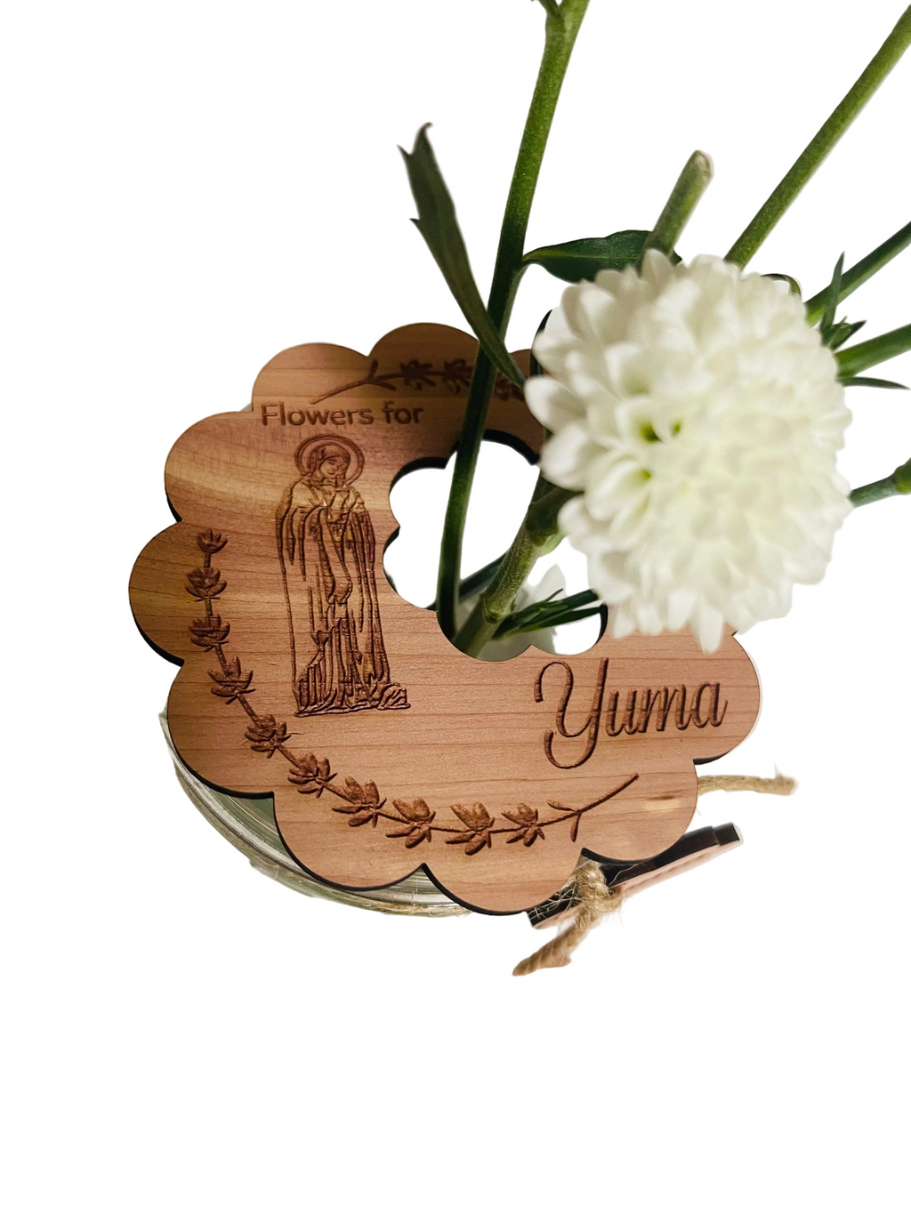 Jar Flower Topper Mary ~ Mom Mama Nana Yuma