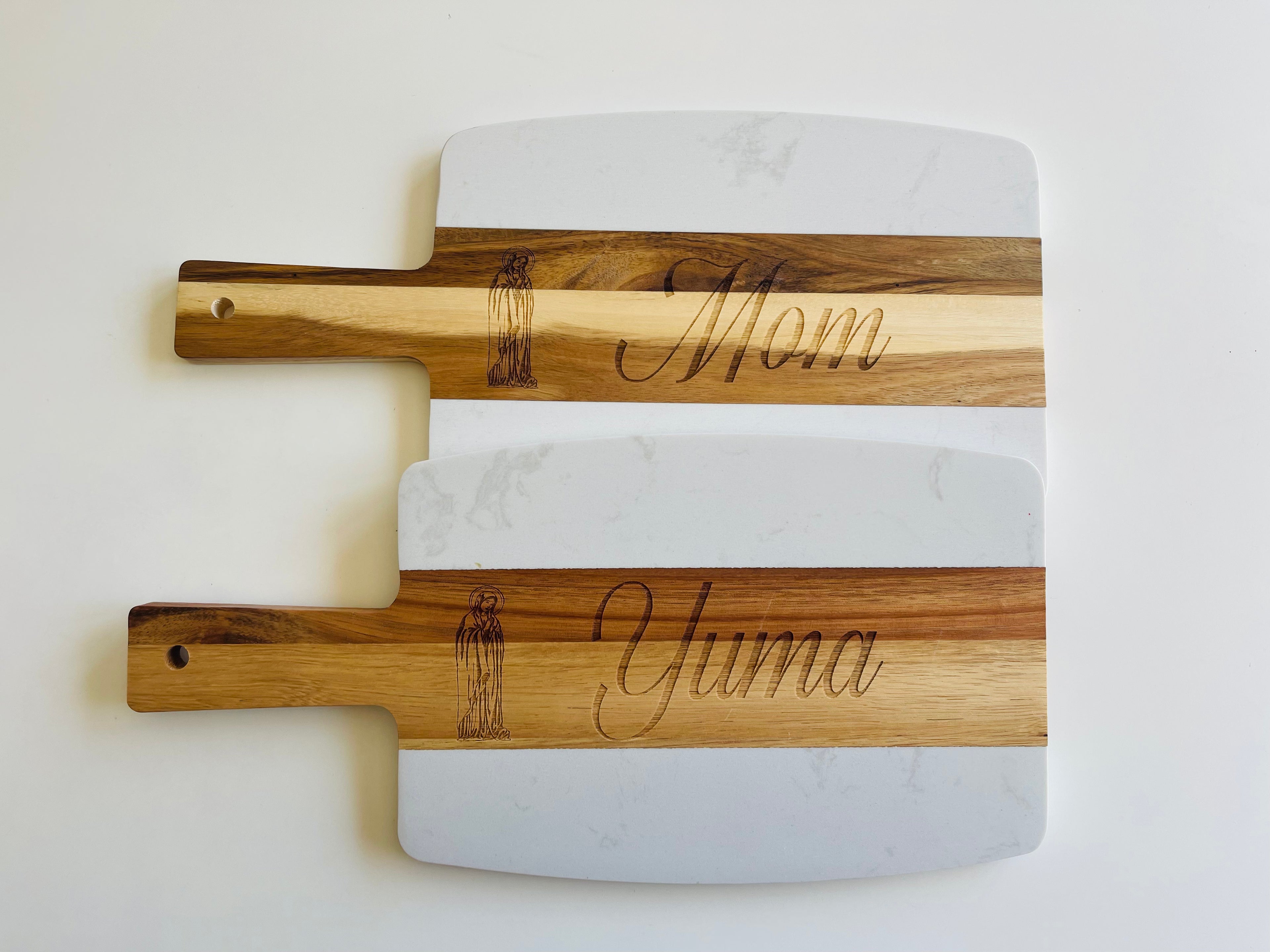 Marble/Wood Mary Mom Cutting Board